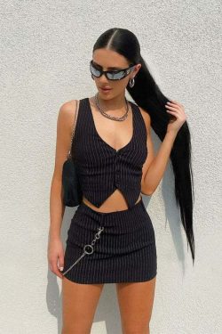 Katia Y2K Skirt Set - 90s Grunge Summer Outfit, Retro Popstar Style, Pastel Goth Fashion