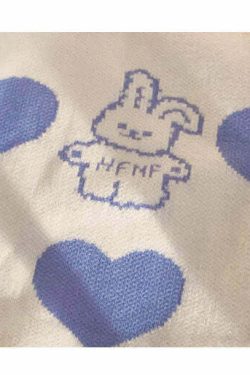 Kawaii Aesthetic Blue Bunny Hearts Sweater - Y2K Summer, 90s Grunge, Retro Pastel Goth Outfit