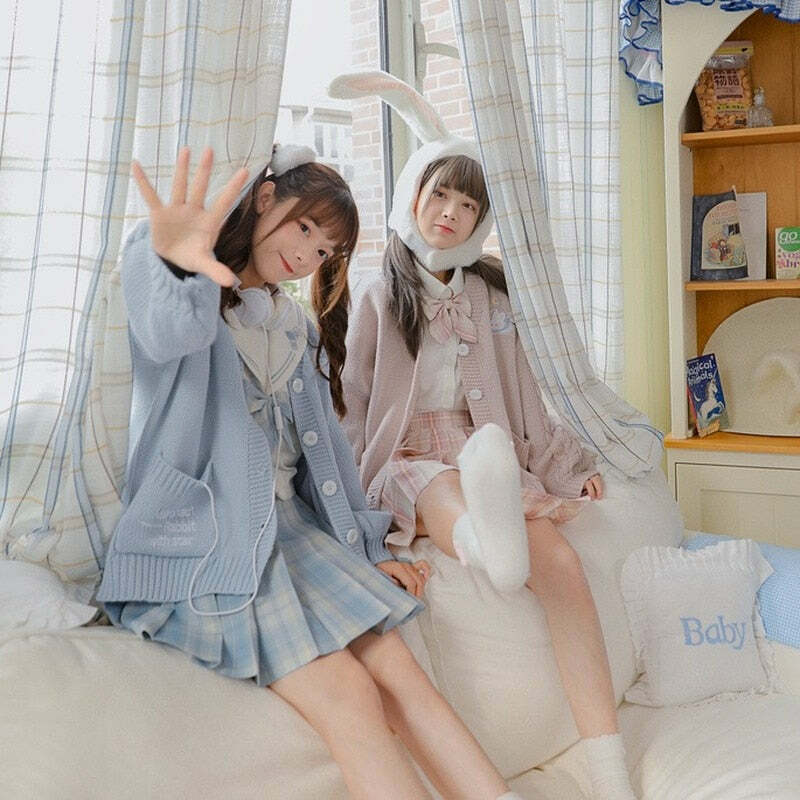 Kawaii Aesthetic Blue Cardigan Sweater - Y2K Summer, 90s Fashion, Grunge, Retro, Pastel Goth