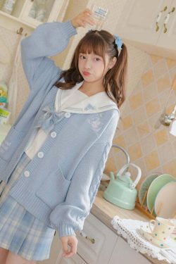 Kawaii Aesthetic Blue Cardigan Sweater - Y2K Summer, 90s Fashion, Grunge, Retro, Pastel Goth