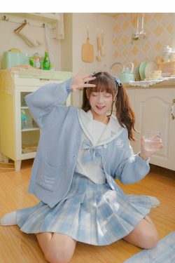 Kawaii Aesthetic Blue Cardigan Sweater - Y2K Summer, 90s Fashion, Grunge, Retro, Pastel Goth