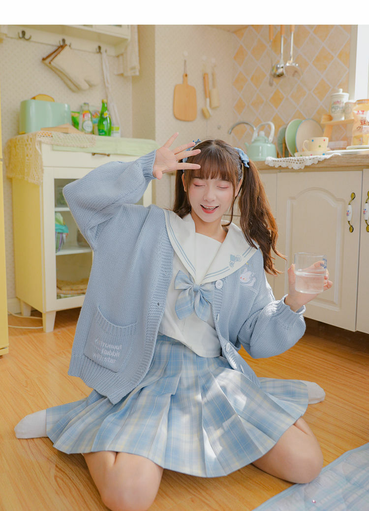 Kawaii Aesthetic Blue Cardigan Sweater - Y2K Summer, 90s Fashion, Grunge, Retro, Pastel Goth
