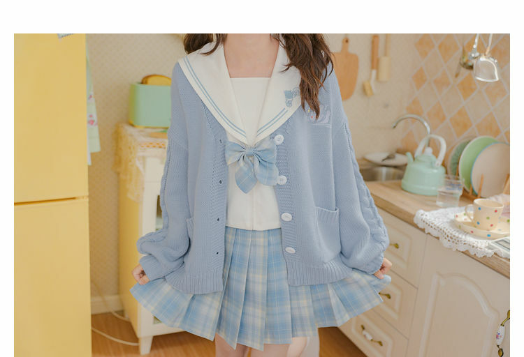 Kawaii Aesthetic Blue Cardigan Sweater - Y2K Summer, 90s Fashion, Grunge, Retro, Pastel Goth