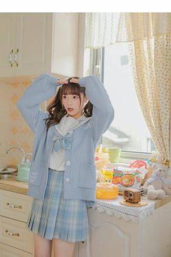 Kawaii Aesthetic Blue Cardigan Sweater - Y2K Summer, 90s Fashion, Grunge, Retro, Pastel Goth
