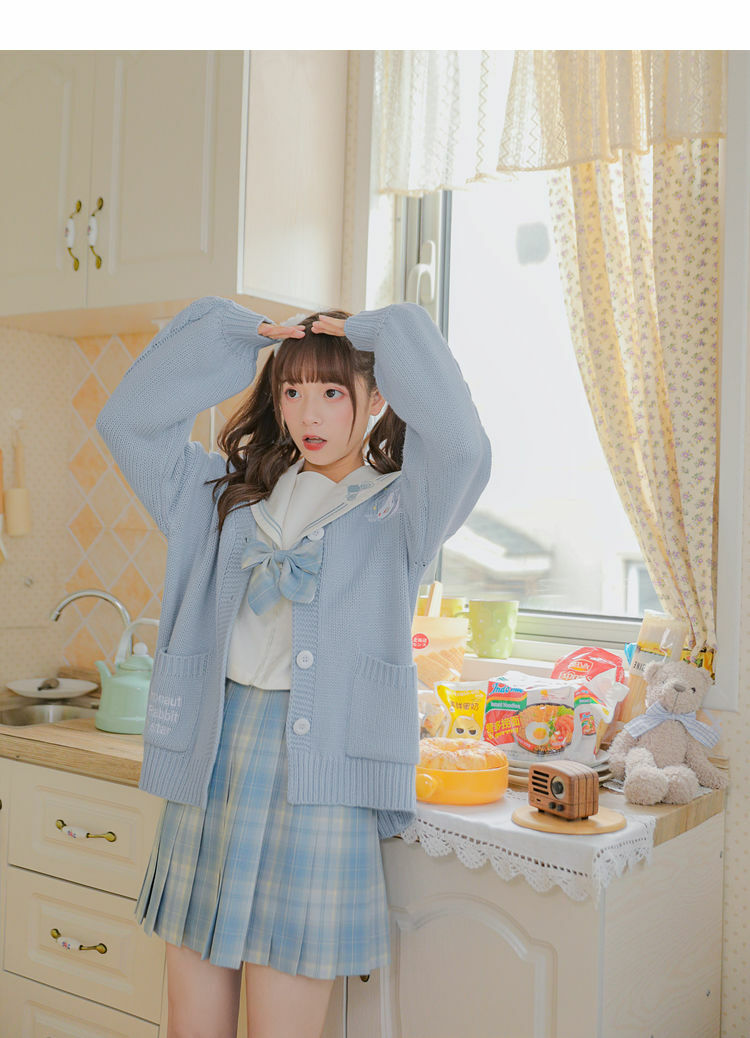 Kawaii Aesthetic Blue Cardigan Sweater - Y2K Summer, 90s Fashion, Grunge, Retro, Pastel Goth