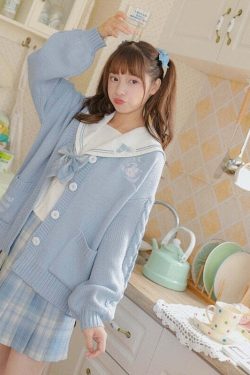 Kawaii Aesthetic Blue Cardigan Sweater - Y2K Summer, 90s Fashion, Grunge, Retro, Pastel Goth