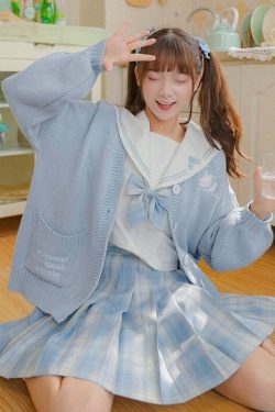 Kawaii Aesthetic Blue Cardigan Sweater - Y2K Summer, 90s Fashion, Grunge, Retro, Pastel Goth