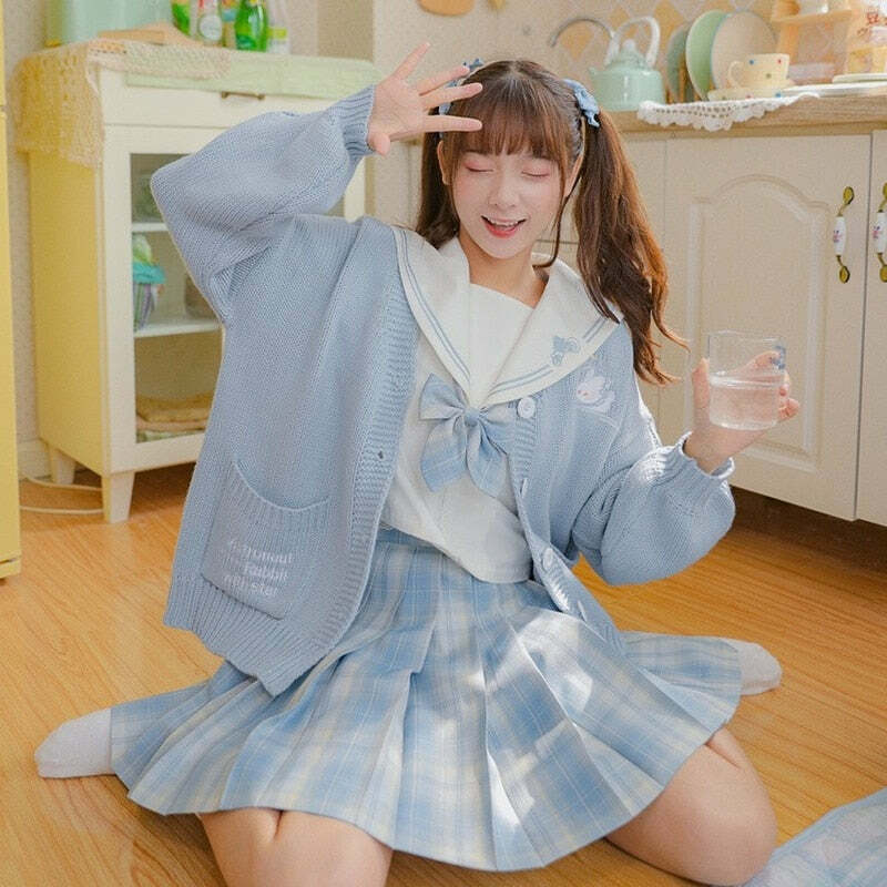 Kawaii Aesthetic Blue Cardigan Sweater - Y2K Summer, 90s Fashion, Grunge, Retro, Pastel Goth