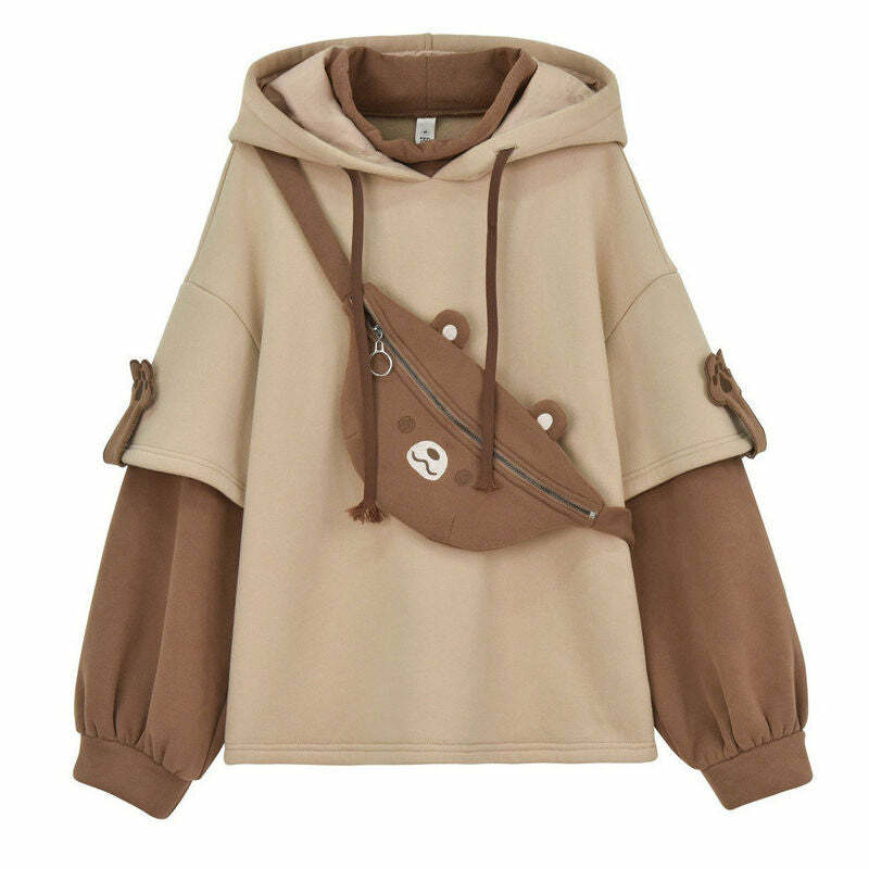 Kawaii Aesthetic Cute Bear Hoodie - Y2K Summer, 90s Grunge, Retro Style, Pastel Goth, Y2K Out