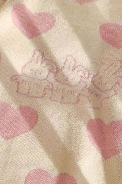 Kawaii Aesthetic Pink Bunny Hearts Sweater - Y2K Summer, 90s Grunge, Retro Pastel Goth Outfit