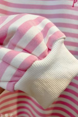Kawaii Aesthetic White Pink Striped Sweatshirt - Y2K Summer, 90s Grunge, Retro Pastel Goth Fashion