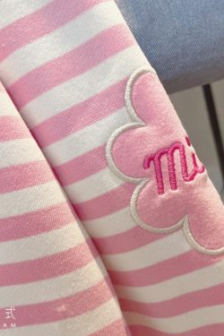 Kawaii Aesthetic White Pink Striped Sweatshirt - Y2K Summer, 90s Grunge, Retro Pastel Goth Fashion