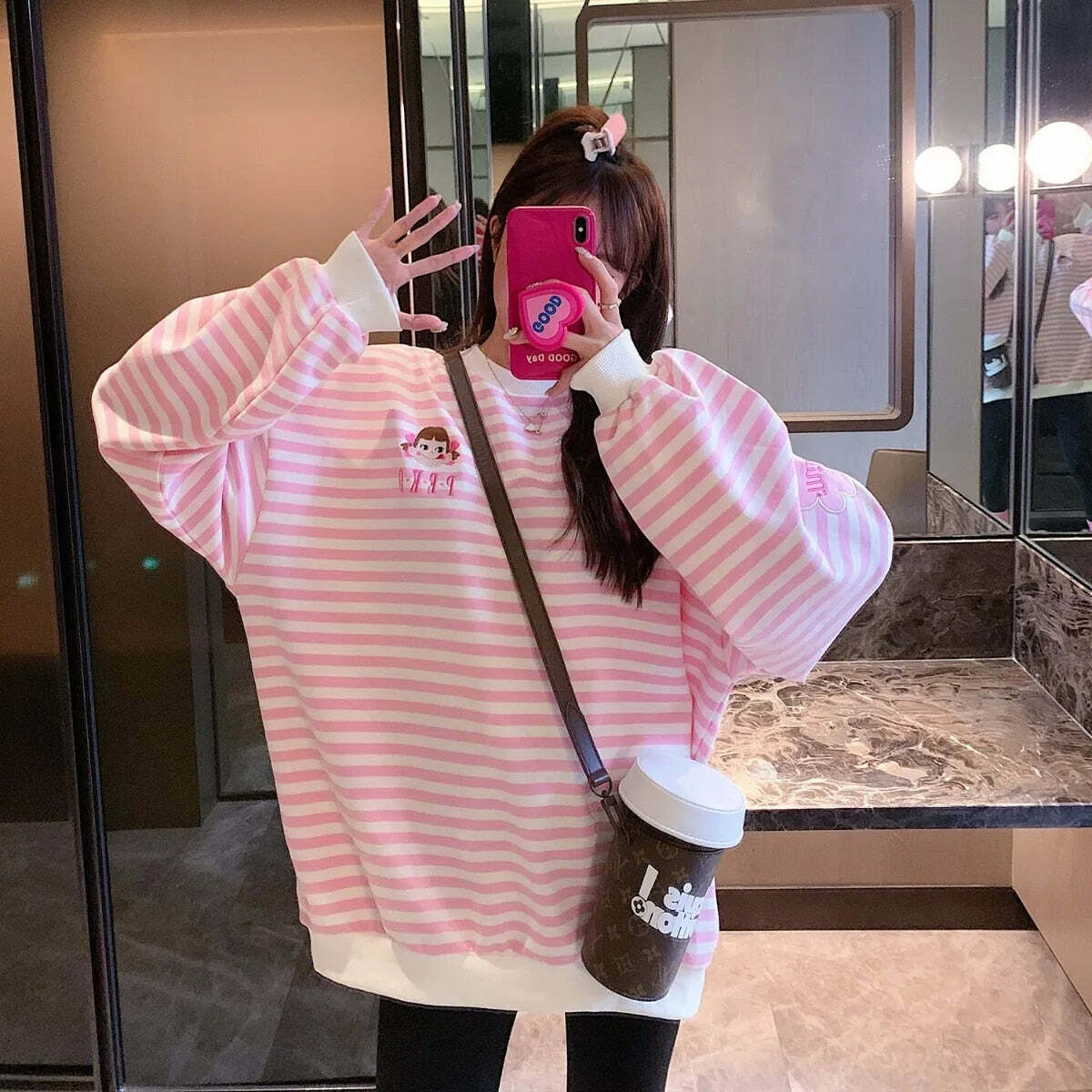 Kawaii Aesthetic White Pink Striped Sweatshirt - Y2K Summer, 90s Grunge, Retro Pastel Goth Fashion