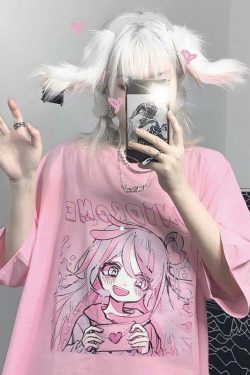 Kawaii Anime T-Shirt Happy Girl Pink - Y2K Summer, 90s Grunge, Retro, Pastel Goth, Y2K Pop