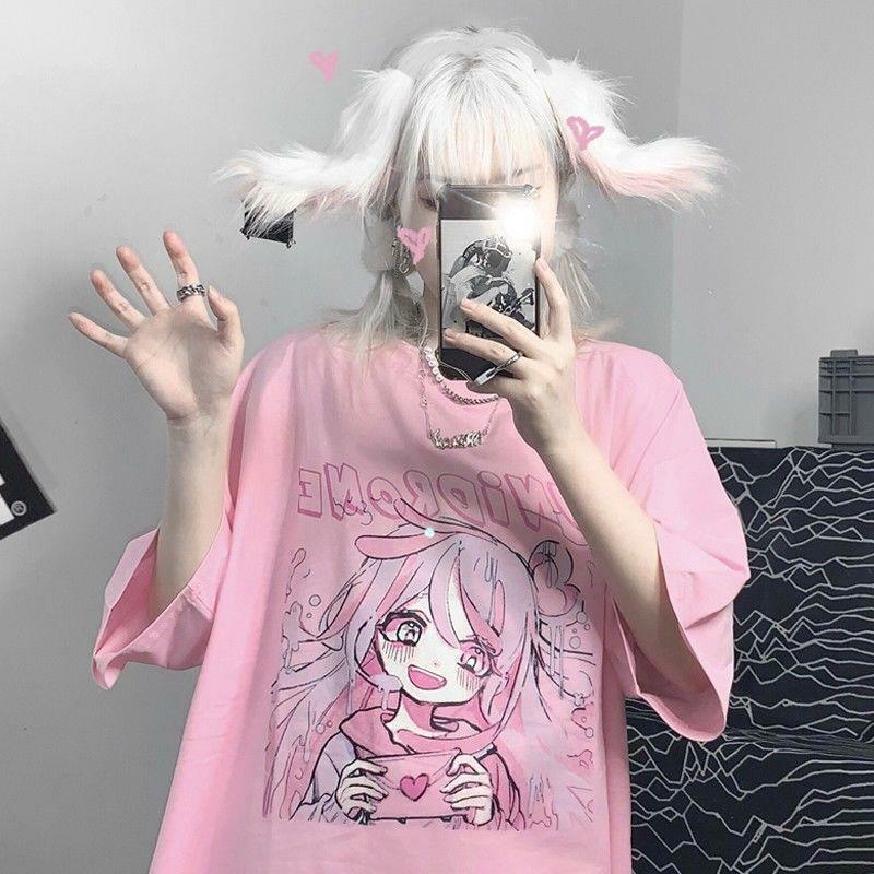 Kawaii Anime T-Shirt Happy Girl Pink - Y2K Summer, 90s Grunge, Retro, Pastel Goth, Y2K Pop