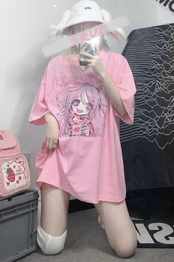 Kawaii Anime T-Shirt Happy Girl Pink - Y2K Summer, 90s Grunge, Retro, Pastel Goth, Y2K Pop