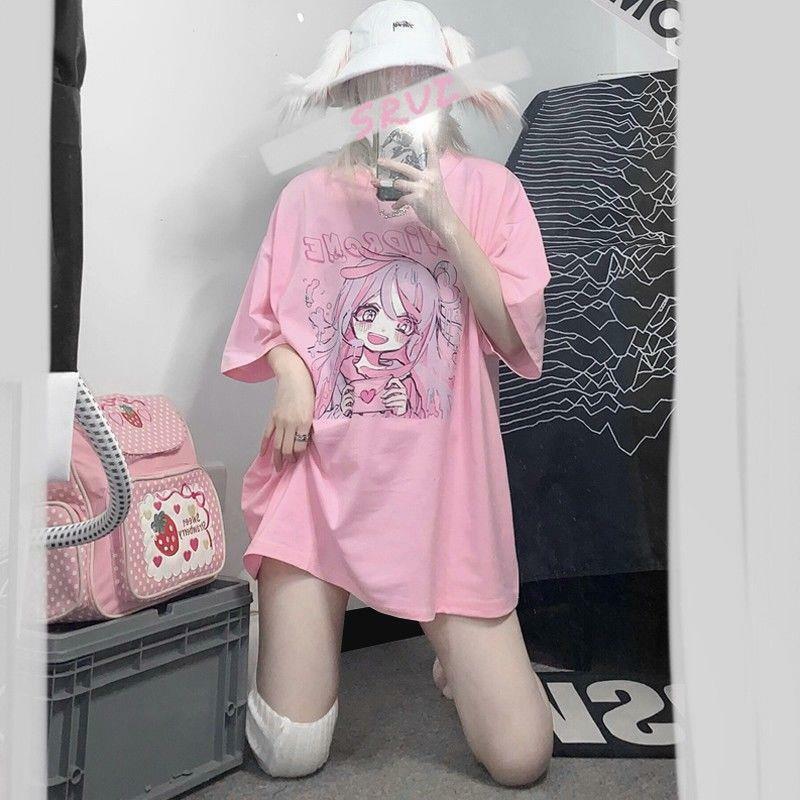Kawaii Anime T-Shirt Happy Girl Pink - Y2K Summer, 90s Grunge, Retro, Pastel Goth, Y2K Pop