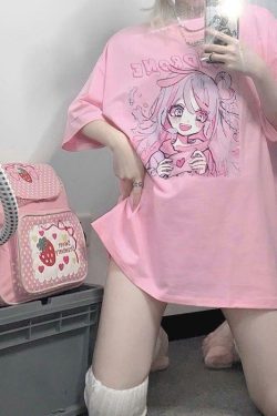 Kawaii Anime T-Shirt Happy Girl Pink - Y2K Summer, 90s Grunge, Retro, Pastel Goth, Y2K Pop