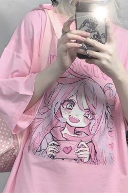 Kawaii Anime T-Shirt Happy Girl Pink - Y2K Summer, 90s Grunge, Retro, Pastel Goth, Y2K Pop