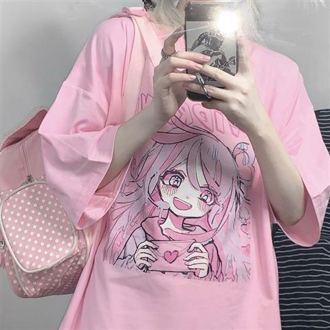 Kawaii Anime T-Shirt Happy Girl Pink - Y2K Summer, 90s Grunge, Retro, Pastel Goth, Y2K Pop