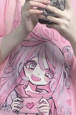 Kawaii Anime T-Shirt Happy Girl Pink - Y2K Summer, 90s Grunge, Retro, Pastel Goth, Y2K Pop