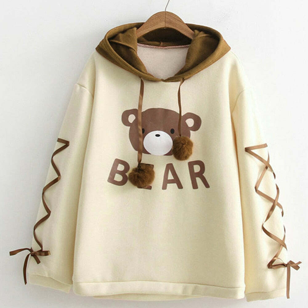 Kawaii Bear Hoodie - Y2K Summer Grunge, 90s Retro, Pastel Goth, Y2K Club & Party Outfits