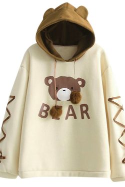 Kawaii Bear Hoodie - Y2K Summer Grunge, 90s Retro, Pastel Goth, Y2K Club & Party Outfits