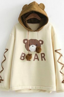 Kawaii Bear Hoodie - Y2K Summer Grunge, 90s Retro, Pastel Goth, Y2K Club & Party Outfits