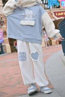 Kawaii Blue Bunny Heart Joggers Sweatpants - Y2K Summer, 90s Grunge, Retro Pastel Goth Fashion