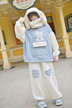Kawaii Blue Bunny Heart Joggers Sweatpants - Y2K Summer, 90s Grunge, Retro Pastel Goth Fashion