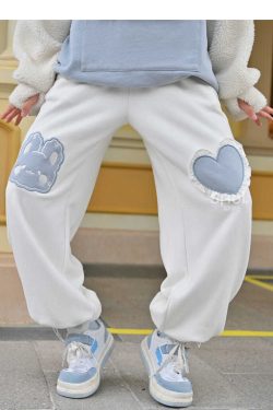 Kawaii Blue Bunny Heart Joggers Sweatpants - Y2K Summer, 90s Grunge, Retro Pastel Goth Fashion