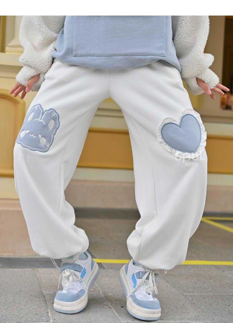 Kawaii Blue Bunny Heart Joggers Sweatpants - Y2K Summer, 90s Grunge, Retro Pastel Goth Fashion