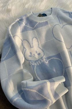 Kawaii Blue Bunny Rabbit Sweater - Y2K Summer, 90s Grunge, Retro Pastel Goth, Y2K Popstar Outfit