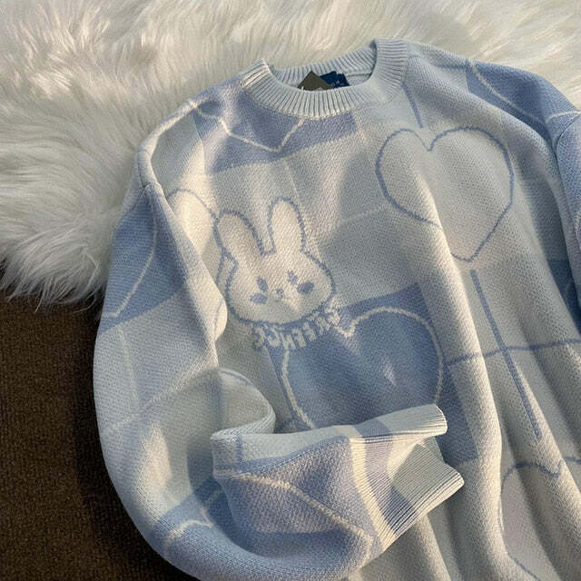 Kawaii Blue Bunny Rabbit Sweater - Y2K Summer, 90s Grunge, Retro Pastel Goth, Y2K Popstar Outfit