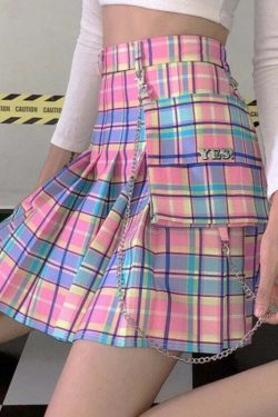 Kawaii Bright Colorful Plaid Skirt - Y2K Summer Outfit, 90s Fashion, Grunge, Retro Style