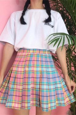 Kawaii Bright Colorful Plaid Skirt - Y2K Summer Outfit, 90s Fashion, Grunge, Retro Style