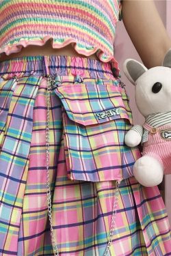 Kawaii Bright Colorful Plaid Skirt - Y2K Summer Outfit, 90s Fashion, Grunge, Retro Style