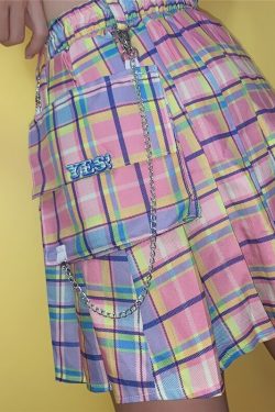 Kawaii Bright Colorful Plaid Skirt - Y2K Summer Outfit, 90s Fashion, Grunge, Retro Style