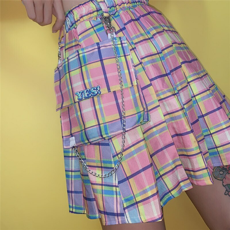 Kawaii Bright Colorful Plaid Skirt - Y2K Summer Outfit, 90s Fashion, Grunge, Retro Style
