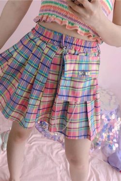Kawaii Bright Colorful Plaid Skirt - Y2K Summer Outfit, 90s Fashion, Grunge, Retro Style