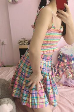 Kawaii Bright Colorful Plaid Skirt - Y2K Summer Outfit, 90s Fashion, Grunge, Retro Style