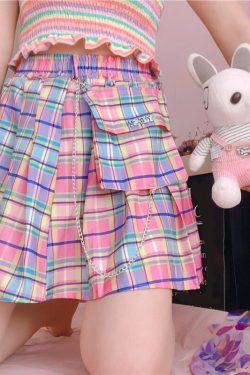 Kawaii Bright Colorful Plaid Skirt - Y2K Summer Outfit, 90s Fashion, Grunge, Retro Style