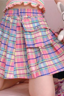 Kawaii Bright Colorful Plaid Skirt - Y2K Summer Outfit, 90s Fashion, Grunge, Retro Style