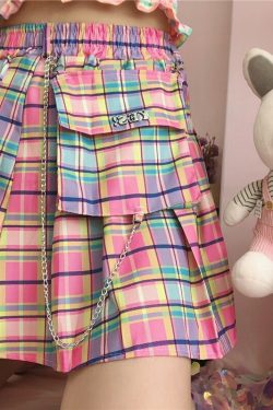 Kawaii Bright Colorful Plaid Skirt - Y2K Summer Outfit, 90s Fashion, Grunge, Retro Style