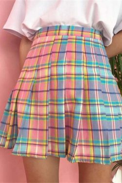 Kawaii Bright Colorful Plaid Skirt - Y2K Summer Outfit, 90s Fashion, Grunge, Retro Style