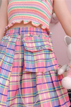 Kawaii Bright Colorful Plaid Skirt - Y2K Summer Outfit, 90s Fashion, Grunge, Retro Style