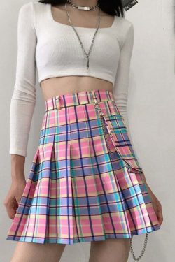 Kawaii Bright Colorful Plaid Skirt - Y2K Summer Outfit, 90s Fashion, Grunge, Retro Style