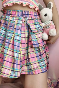 Kawaii Bright Colorful Plaid Skirt - Y2K Summer Outfit, 90s Fashion, Grunge, Retro Style