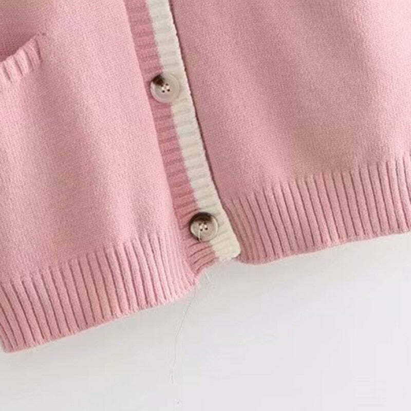Kawaii Bunny Embroidery Knit Cardigan - Y2K Summer, 90s Fashion, Grunge, Retro, Pastel Goth Style