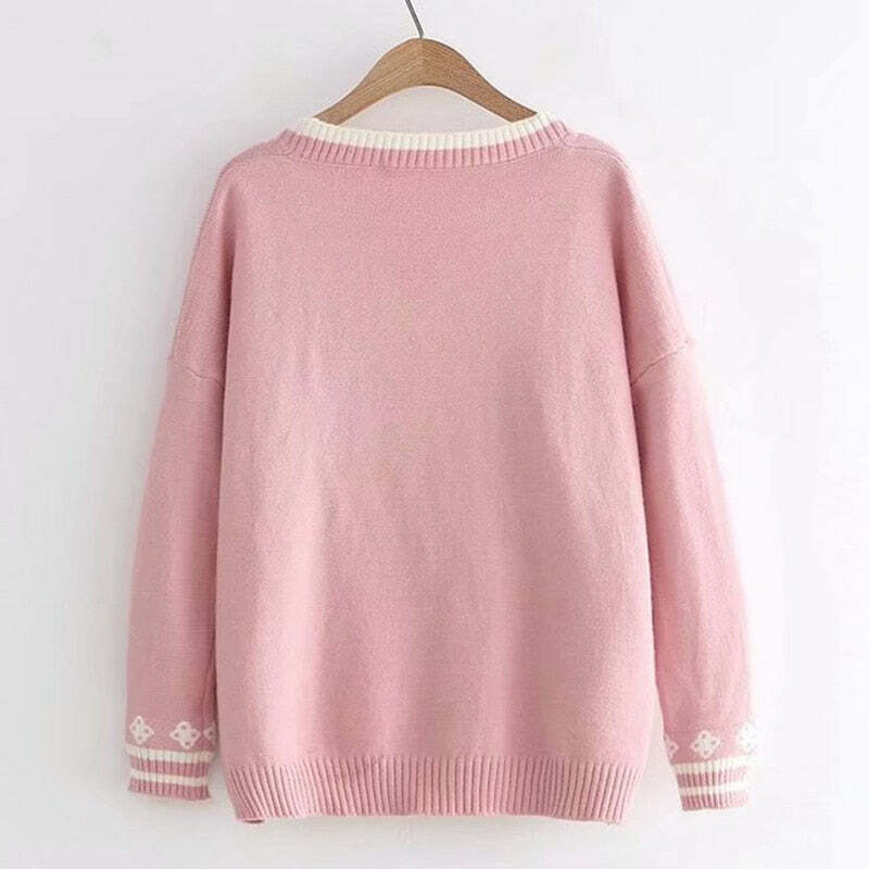 Kawaii Bunny Embroidery Knit Cardigan - Y2K Summer, 90s Fashion, Grunge, Retro, Pastel Goth Style